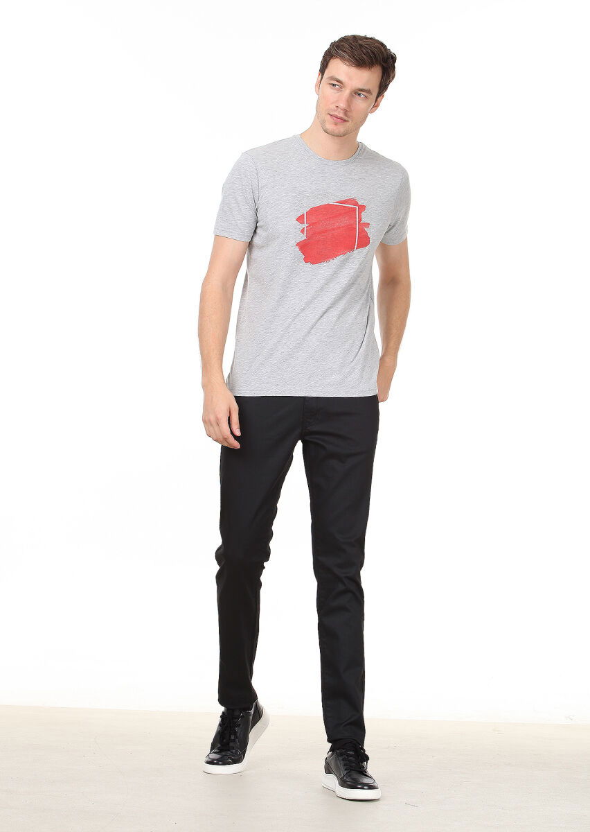Açık Gri Baskılı %100 Pamuk T-Shirt - 3