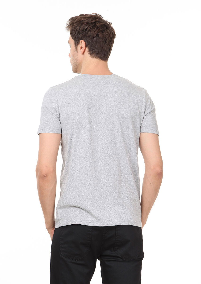 Açık Gri Baskılı %100 Pamuk T-Shirt - 4