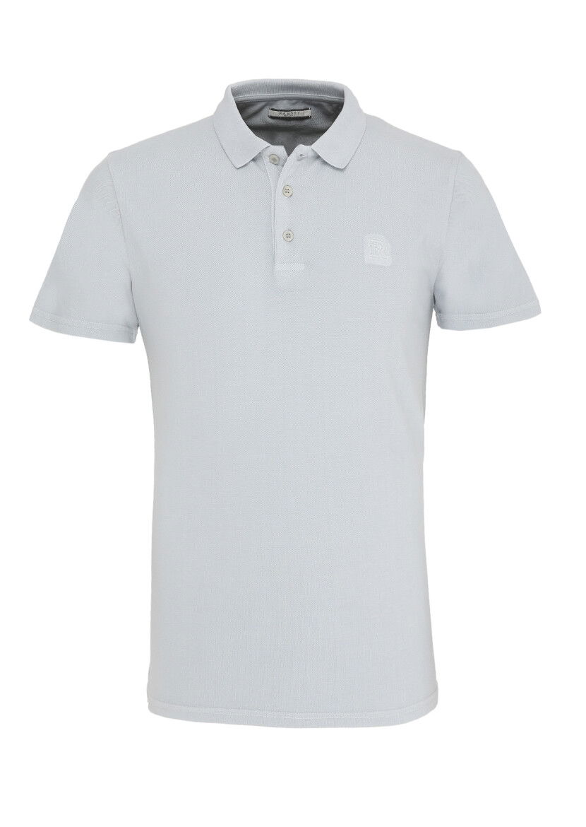 Açık Gri Baskılı Polo Yaka %100 Pamuk T-Shirt 