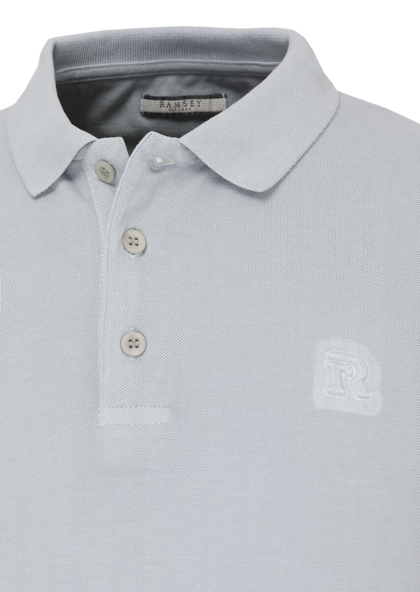 Açık Gri Baskılı Polo Yaka %100 Pamuk T-Shirt - 2
