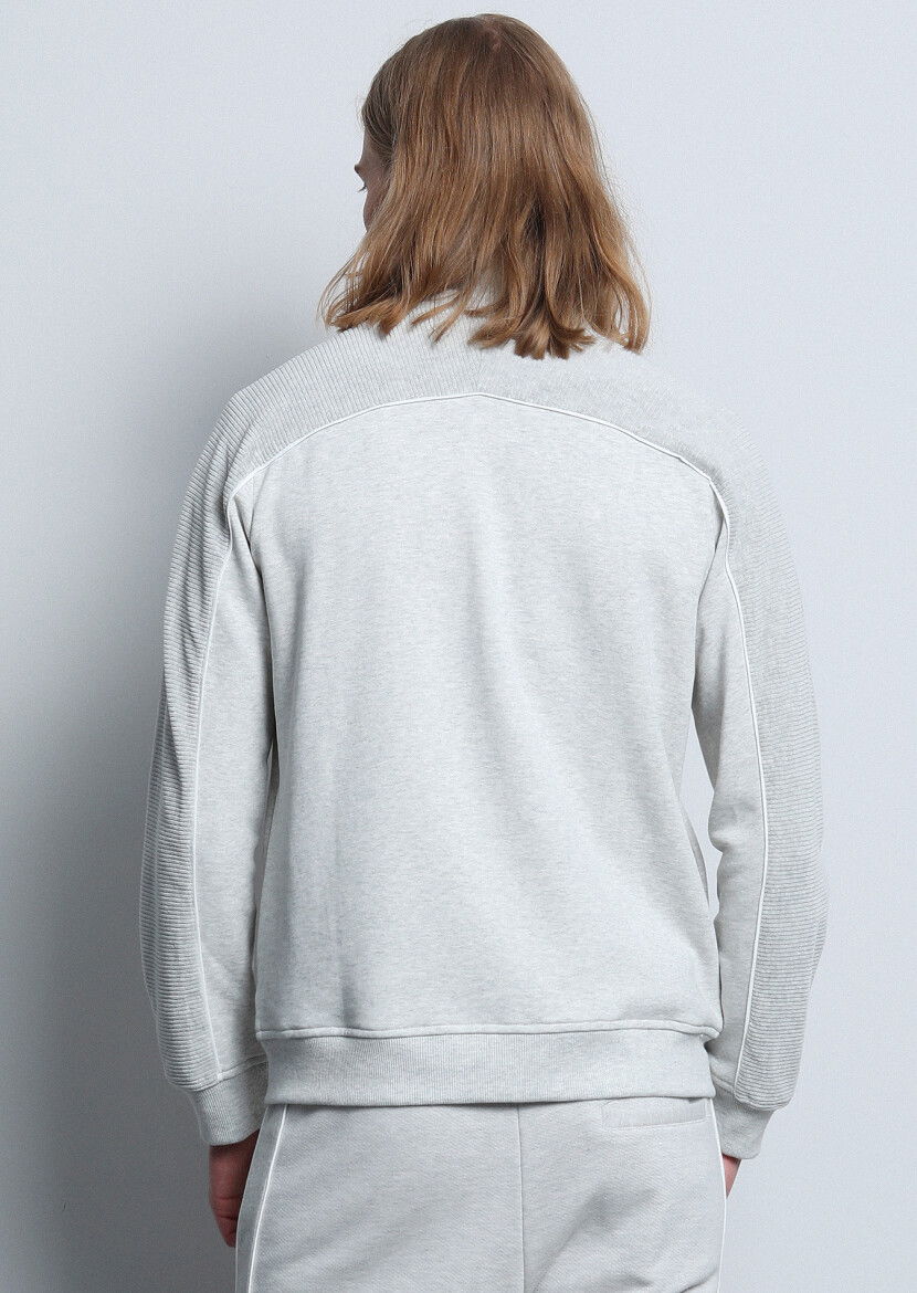 Açık Gri Dik Yaka Düz Sweatshırt - 5