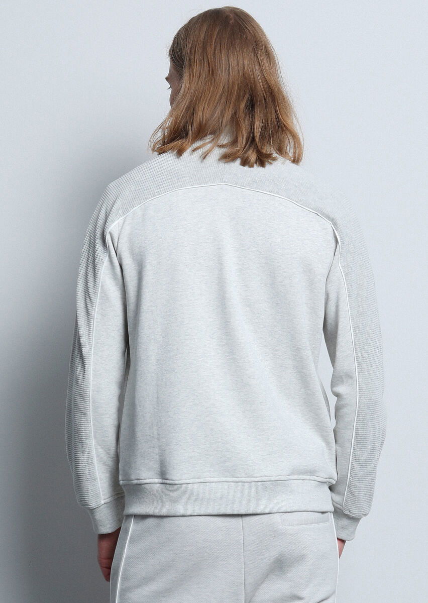 Açık Gri Dik Yaka Düz Sweatshırt - 5