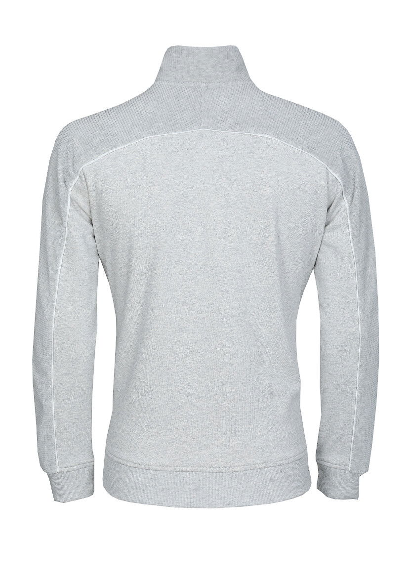 Açık Gri Dik Yaka Düz Sweatshırt - 7