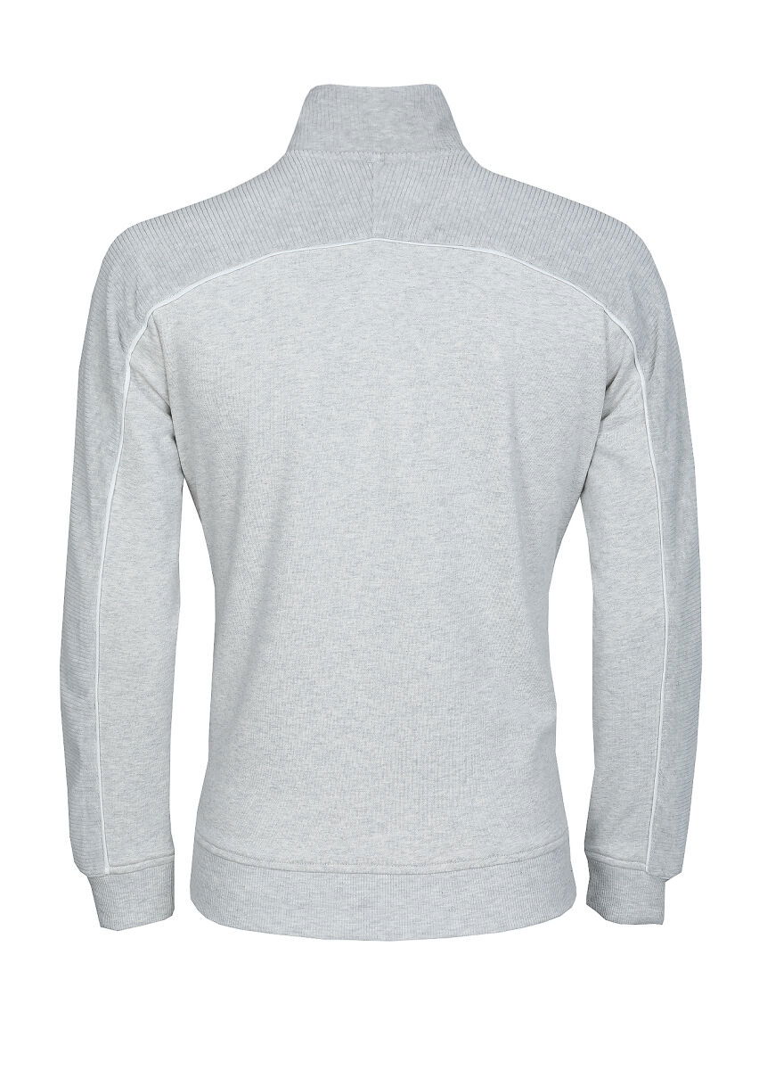 Açık Gri Dik Yaka Düz Sweatshırt - 7