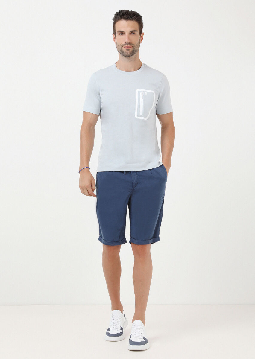 Açık Gri Düz Bisiklet Yaka %100 Pamuk T-Shirt - 3
