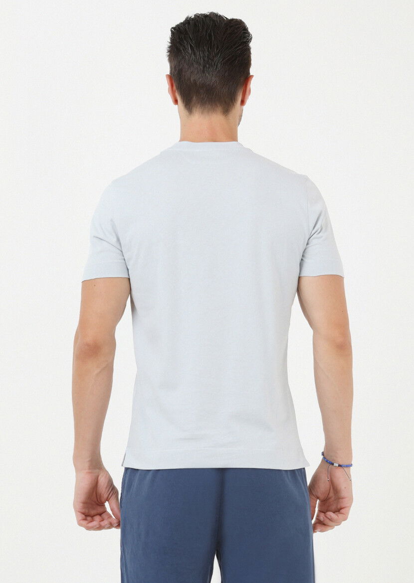 Açık Gri Düz Bisiklet Yaka %100 Pamuk T-Shirt - 5