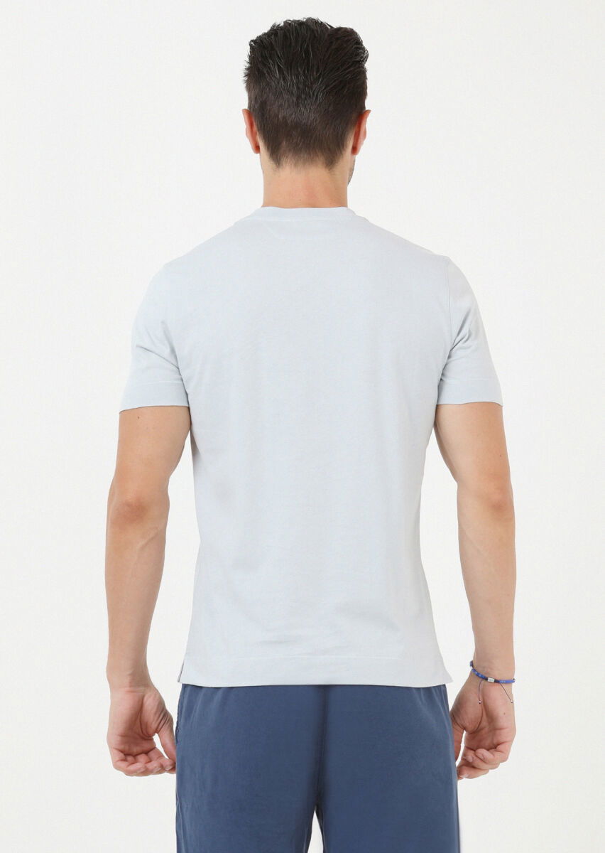 Açık Gri Düz Bisiklet Yaka %100 Pamuk T-Shirt - 5