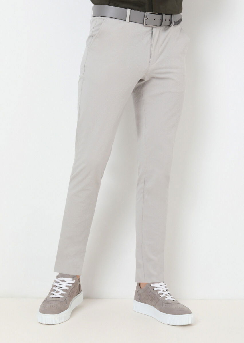 Açık Gri Düz Dokuma Jogging Fit Casual Pamuk Karışımlı Pantolon - 2