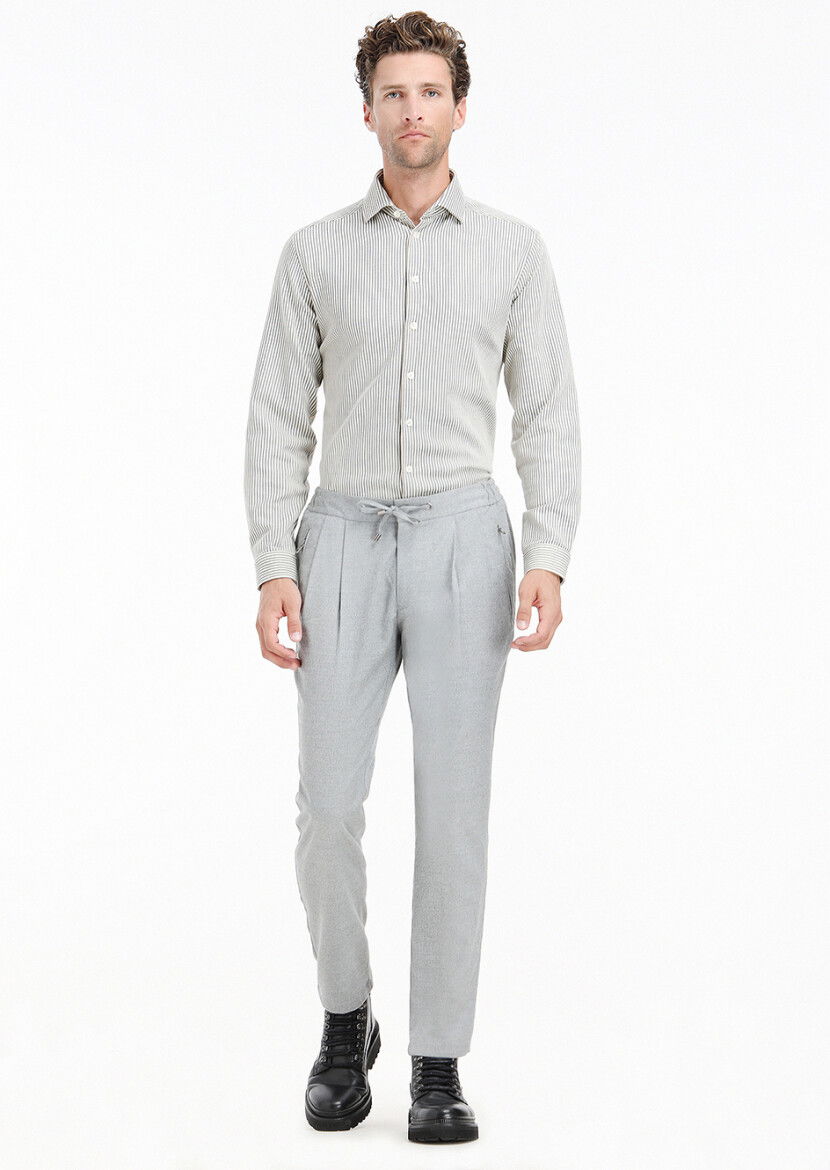 Açık Gri Düz Dokuma Jogging Fit Casual Pantolon 