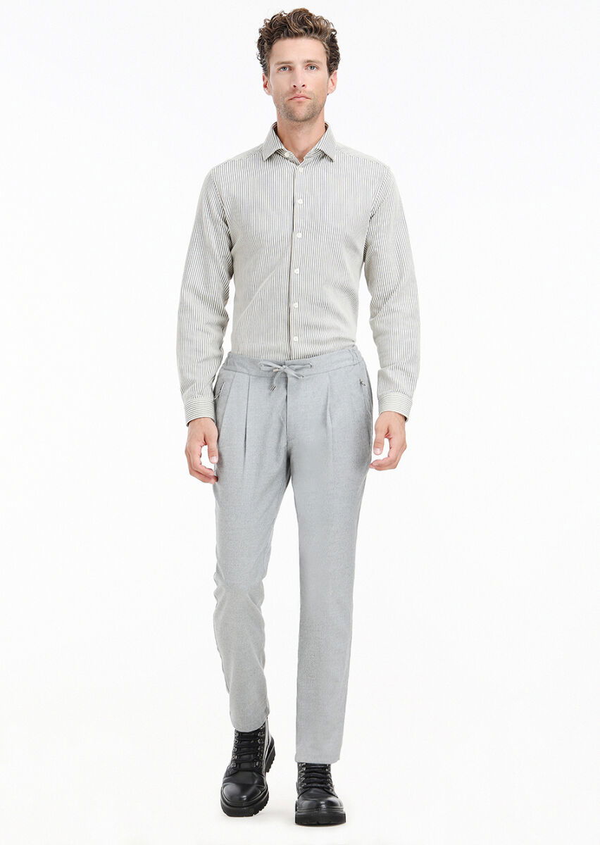 Açık Gri Düz Dokuma Jogging Fit Casual Pantolon - 1