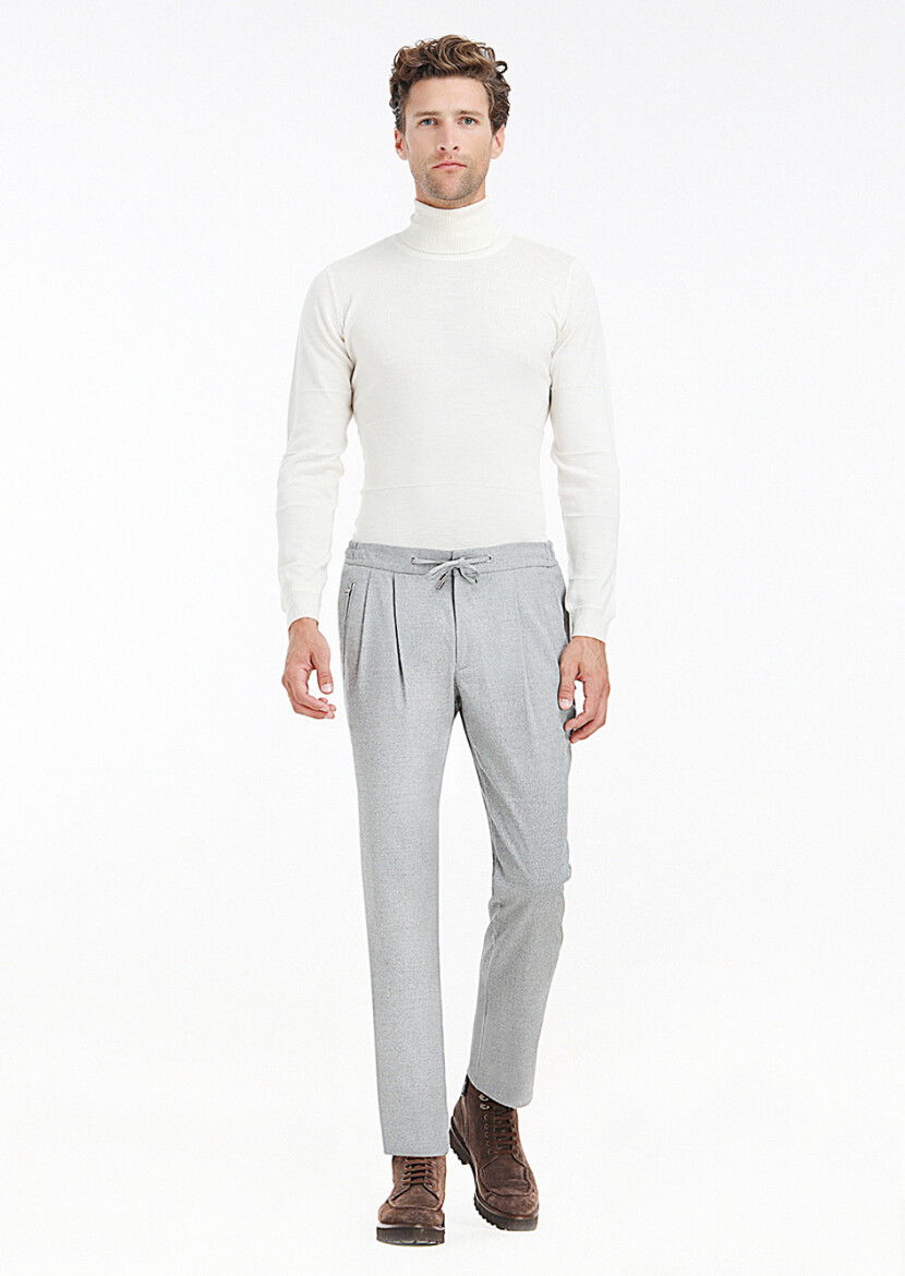 Açık Gri Düz Dokuma Jogging Fit Casual Pantolon 