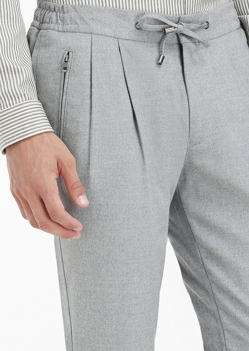 Açık Gri Düz Dokuma Jogging Fit Casual Pantolon - 5