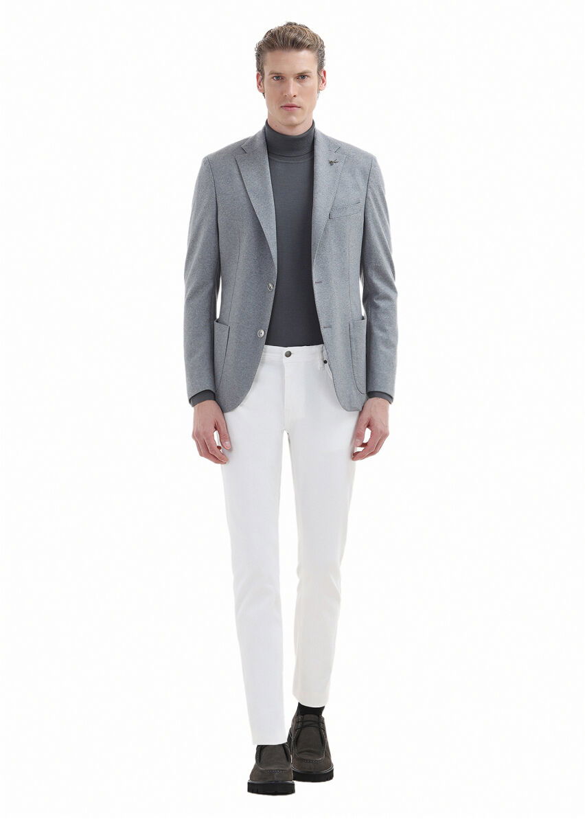 Açık Gri Düz Shirt Shoulder Slim Fit %100 Yün Örme Ceket - 2