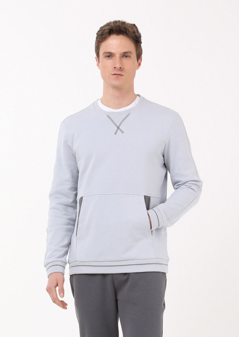Açık Gri Düz Sweatshırt - 1