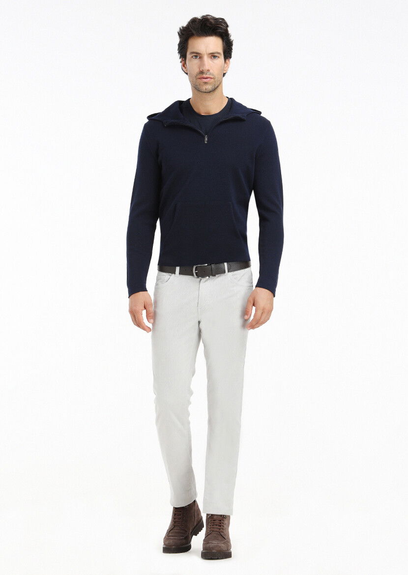 Açık Gri Fitilli Dokuma Slim Fit Kadife Casual Pamuk Karışımlı Pantolon 