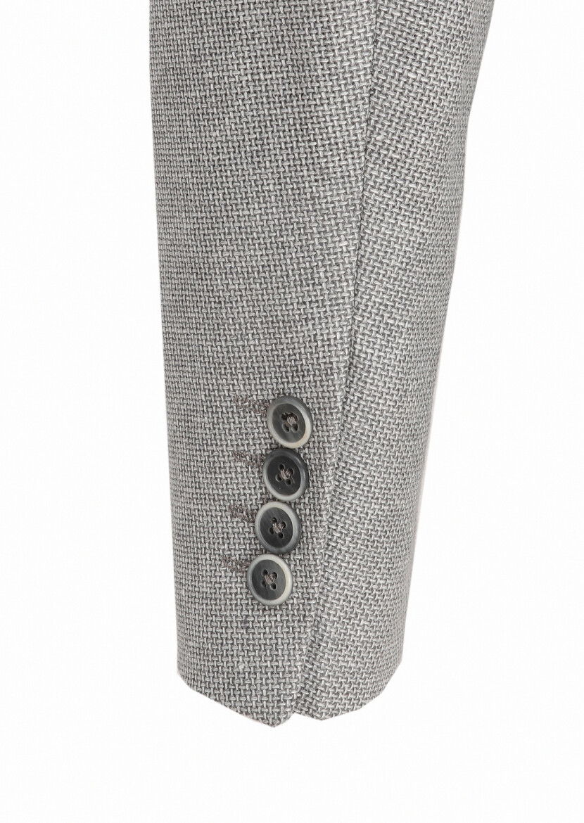 Açık Gri Mikro Comfort Fit Yün Karışımlı Ceket - 4