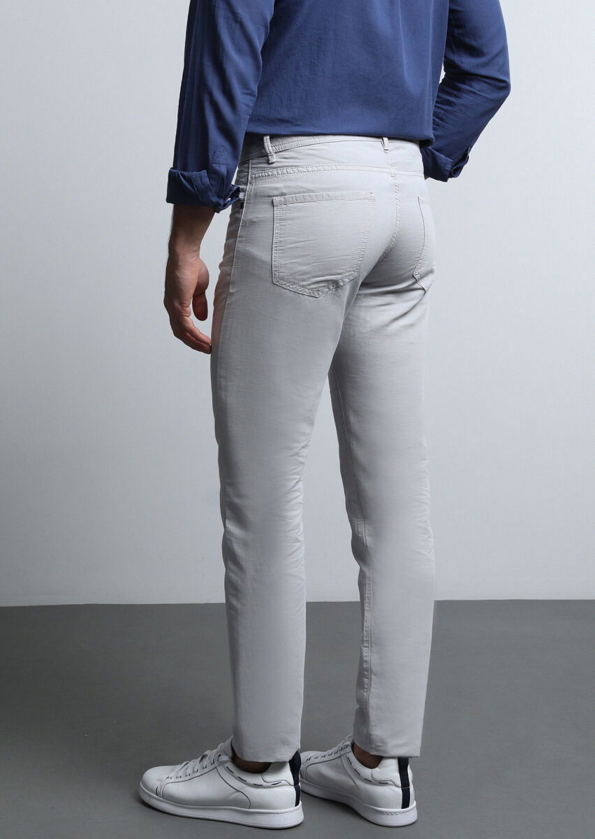 Açık Gri Mikro Dokuma Slim Fit Casual Pamuk Karışımlı Pantolon - 5