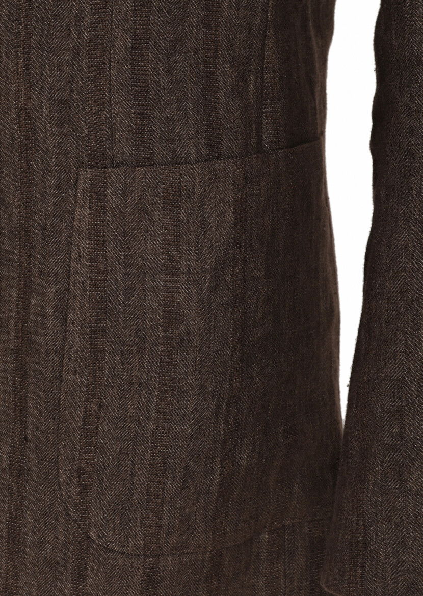 Açık Kahve Desenli Shirt Shoulder Slim Fit %100 Keten Ceket - 8