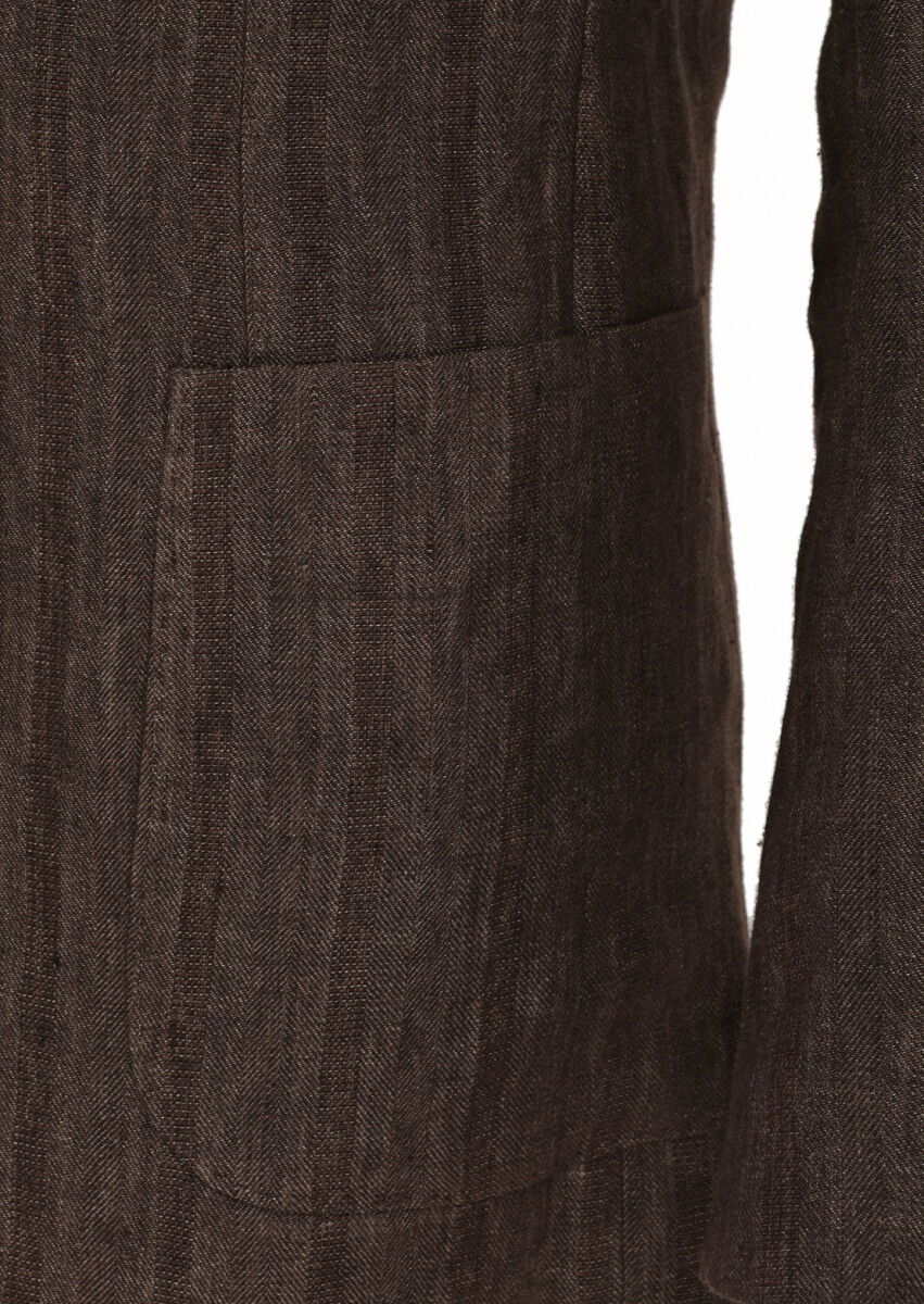 Açık Kahve Desenli Shirt Shoulder Slim Fit %100 Keten Ceket - 8