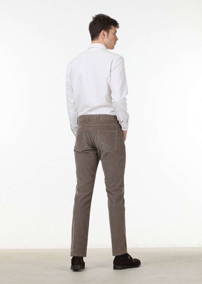 Açık Kahve Düz Dokuma Slim Fit Casual Pamuk Karışımlı Pantolon - 4