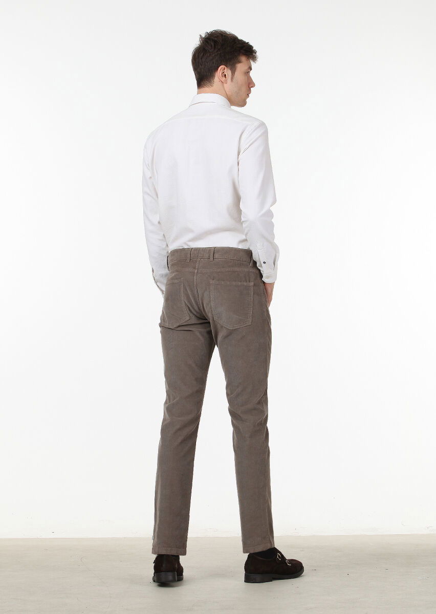 Açık Kahve Düz Dokuma Slim Fit Casual Pamuk Karışımlı Pantolon - 4