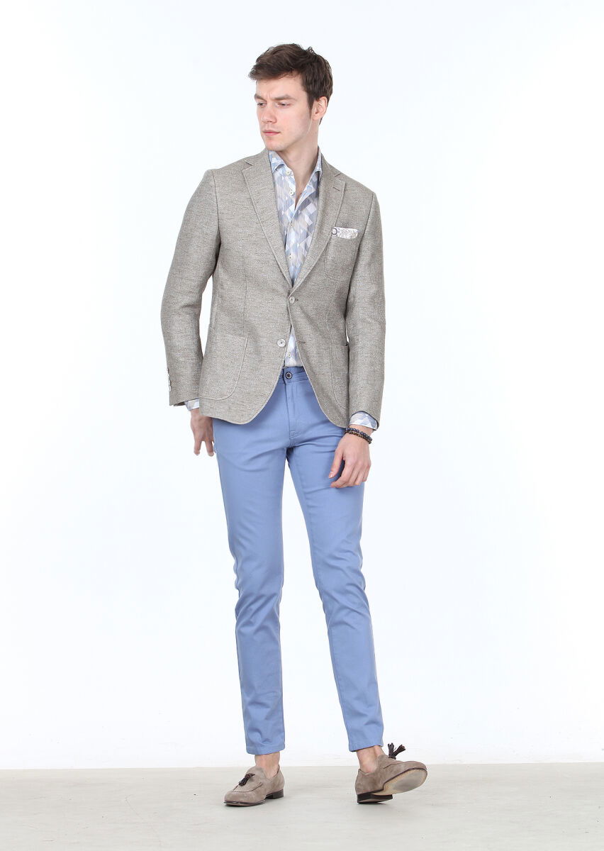 Açık Kahve Düz Zeroweight Slim Fit Pamuk Karışımlı Ceket - 2