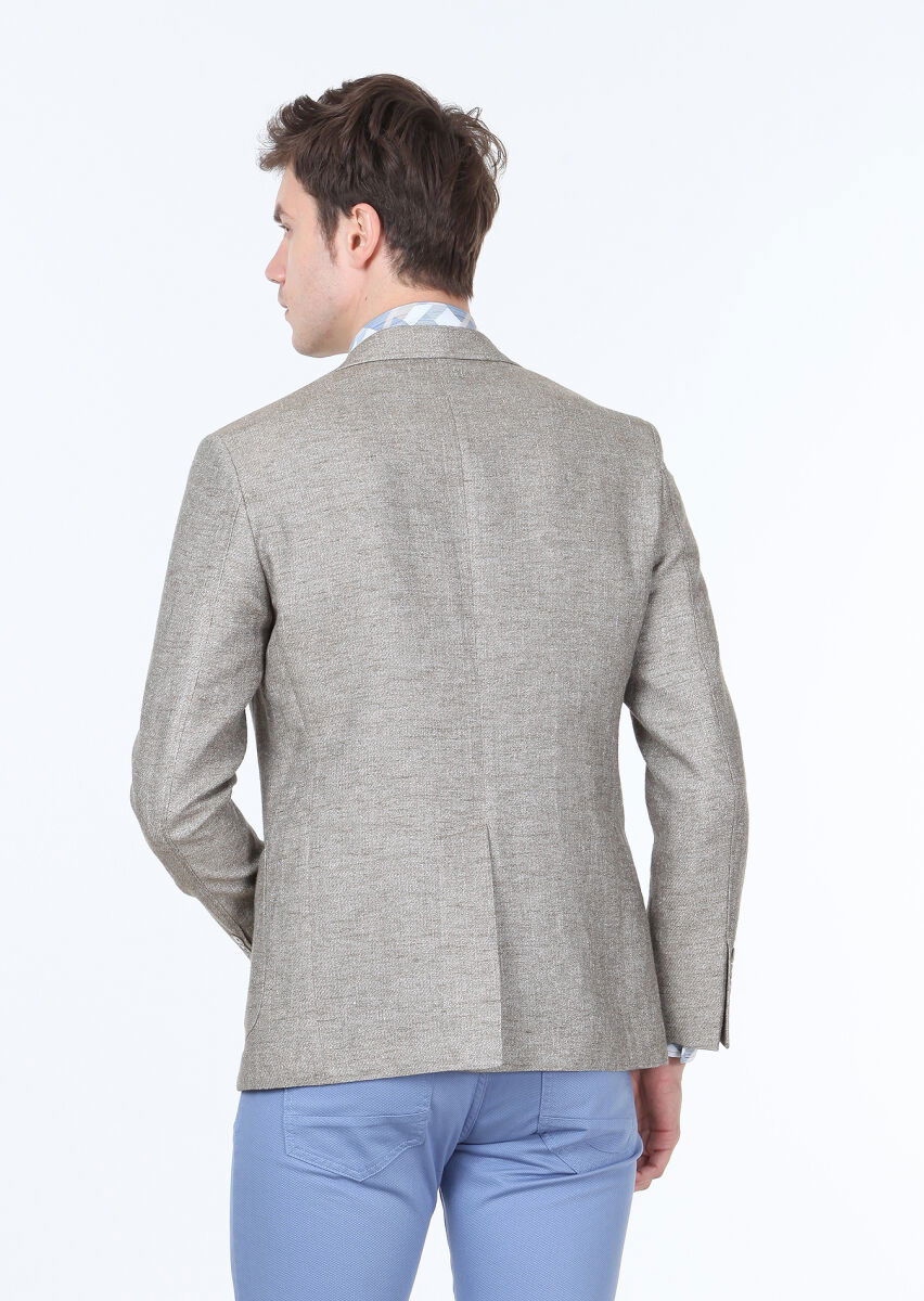 Açık Kahve Düz Zeroweight Slim Fit Pamuk Karışımlı Ceket - 4