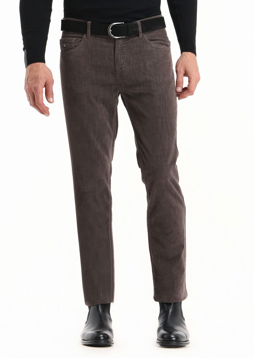 Açık Kahve Fitilli Dokuma Slim Fit Kadife Casual Pamuk Karışımlı Pantolon - 2