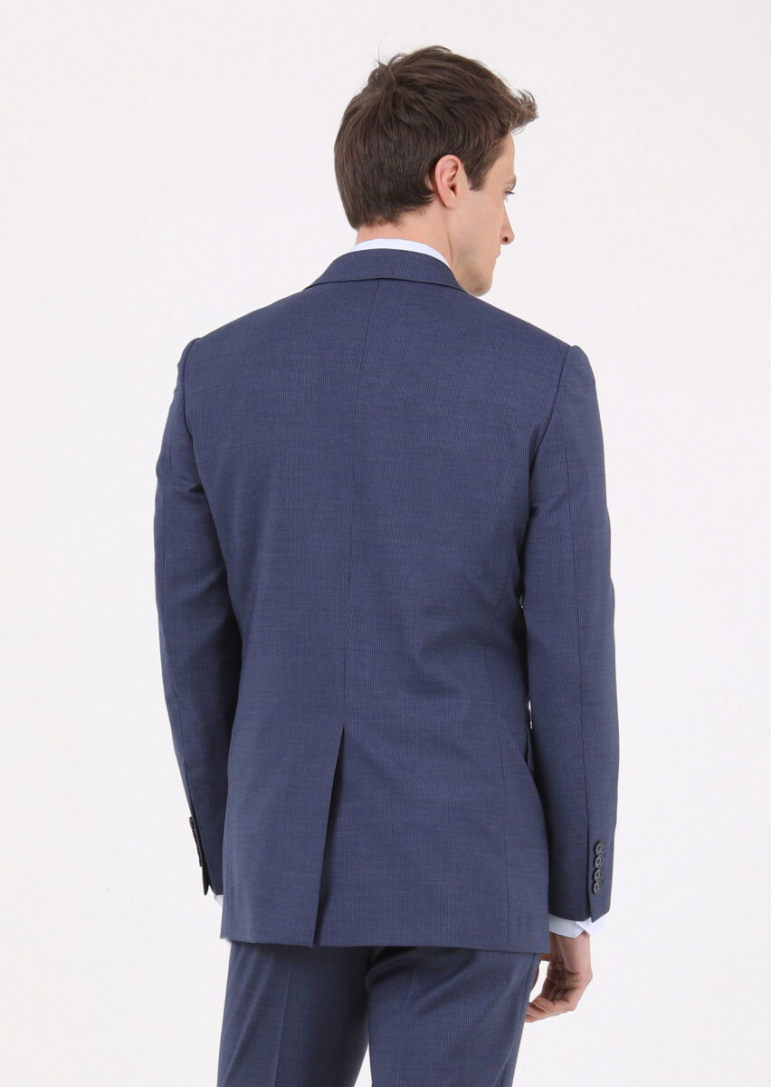 Açık Lacivert Çizgili Thin&taller Slim Fit %100 Yün Takım Elbise - 4