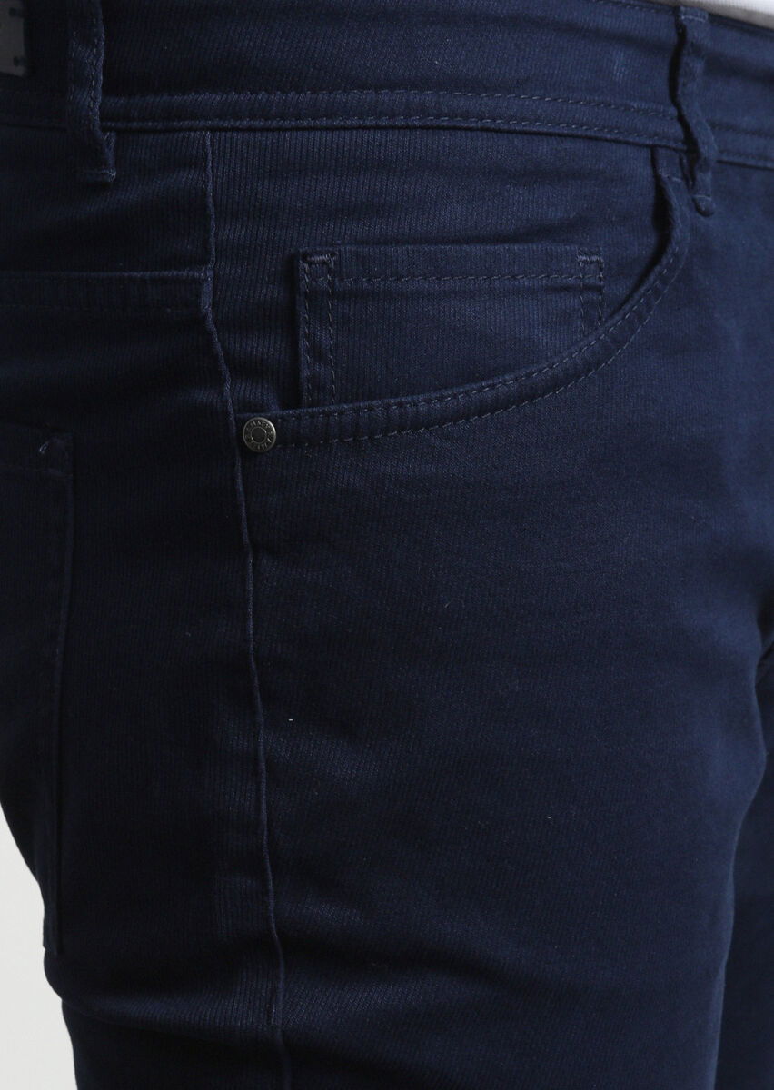 Açık Lacivert Düz Dokuma Slim Fit Casual Pamuk Karışımlı Pantolon - 2