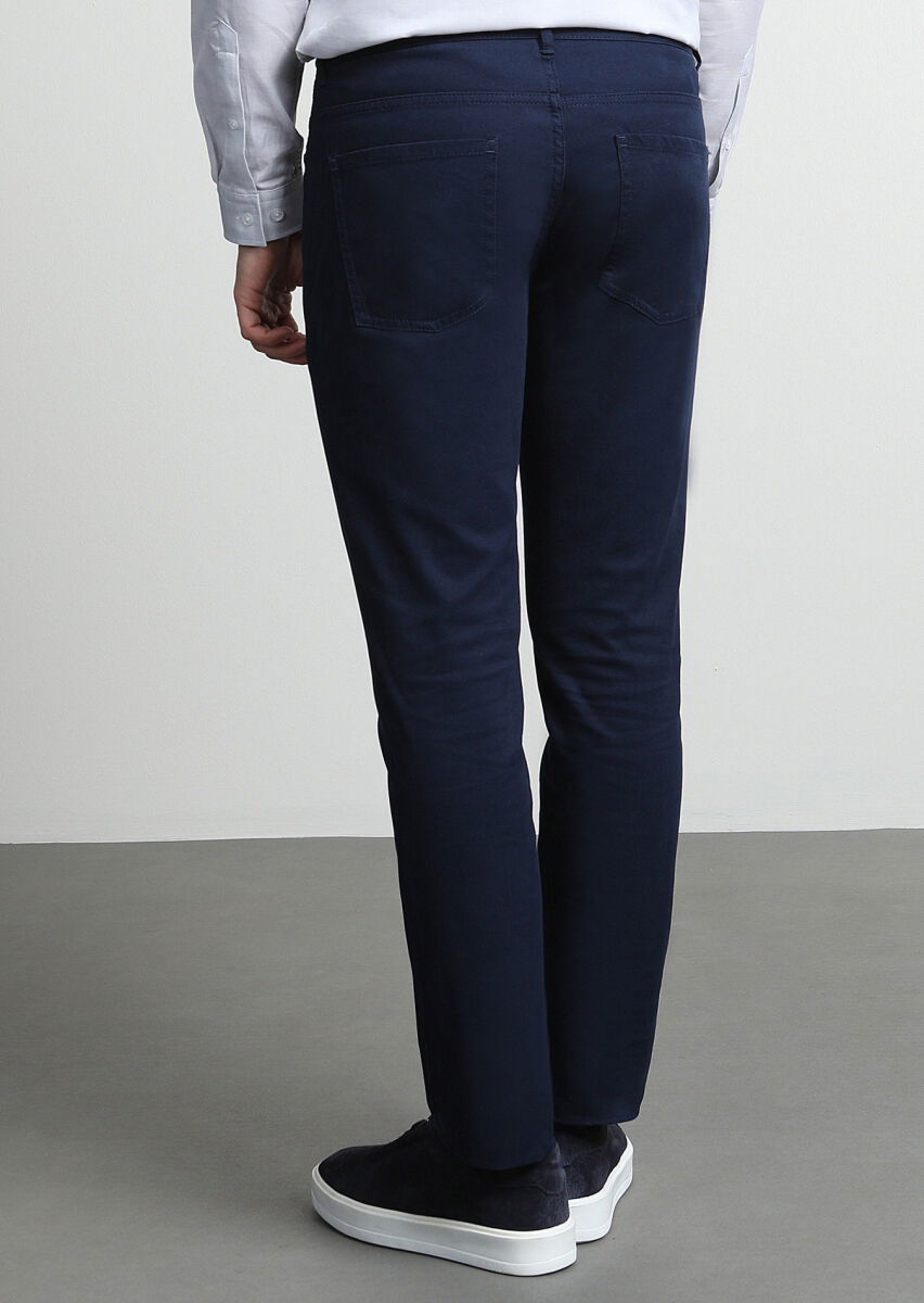 Açık Lacivert Düz Dokuma Slim Fit Casual Pamuk Karışımlı Pantolon - 4