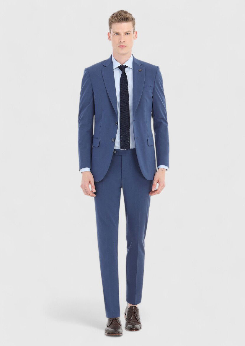 Açık Lacivert Mikro Thin&taller Slim Fit Yün Karışımlı Takım Elbise - 1