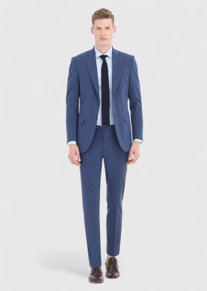 Açık Lacivert Mikro Thin&taller Slim Fit Yün Karışımlı Takım Elbise - 1