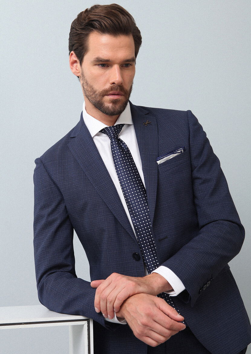 Açık Lacivert Mikro Zeroweight Slim Fit %100 Yün Takım Elbise - 1
