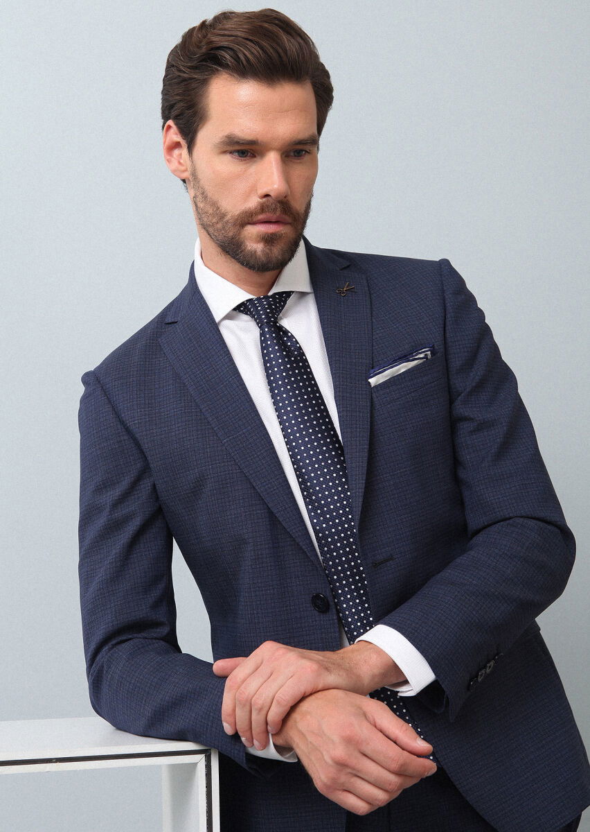 Açık Lacivert Mikro Zeroweight Slim Fit %100 Yün Takım Elbise - 1
