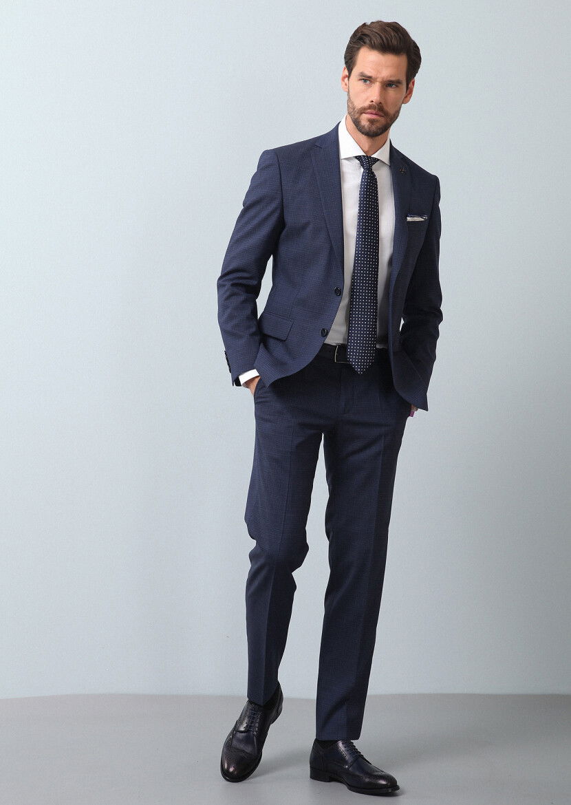 Açık Lacivert Mikro Zeroweight Slim Fit %100 Yün Takım Elbise - 4