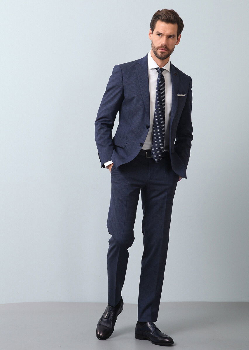 Açık Lacivert Mikro Zeroweight Slim Fit %100 Yün Takım Elbise - 4