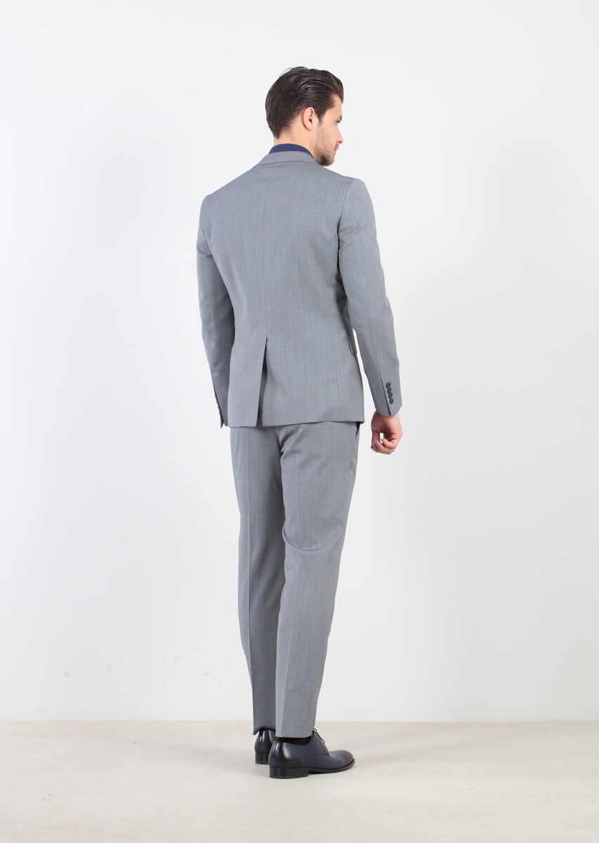 Açık Lacivert Mikro Zeroweight Slim Fit Yün Karışımlı Takım Elbise - 6