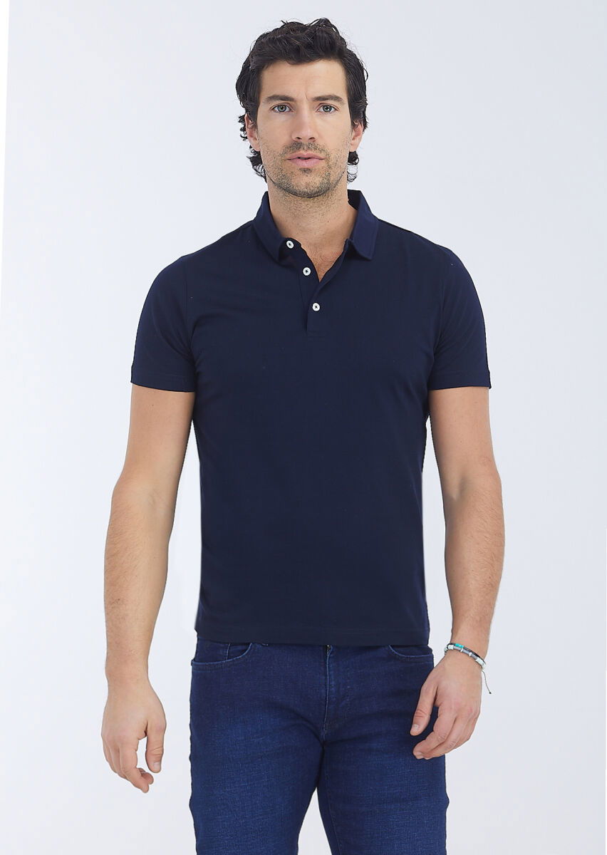 Açık Lacivert Polo Yaka %100 Pamuk T-Shirt - 2