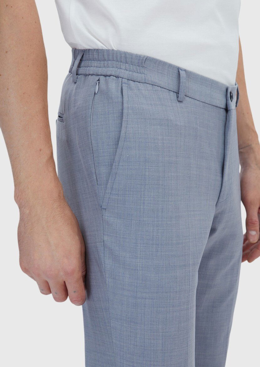 Açık Mavi Düz Modern Fit Yün Karışımlı Takım Elbise - 5