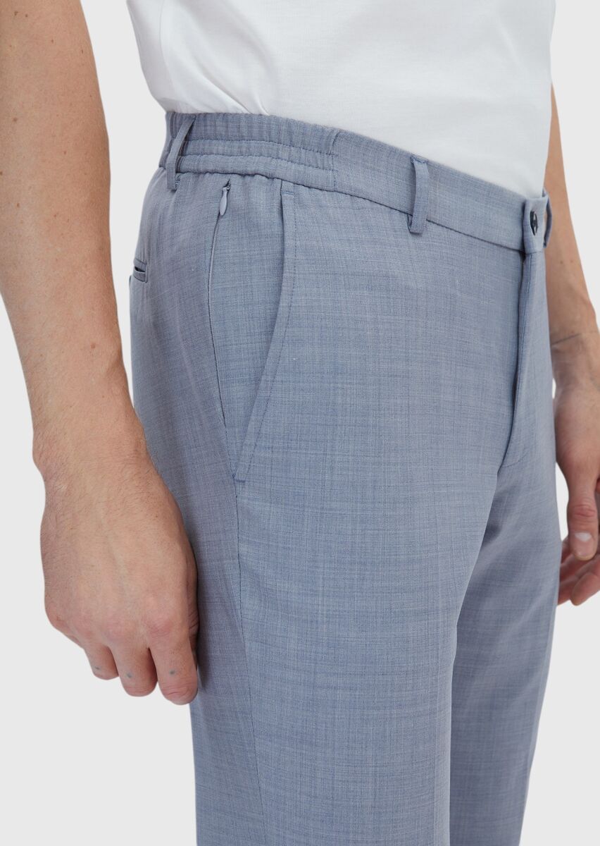 Açık Mavi Düz Modern Fit Yün Karışımlı Takım Elbise - 5
