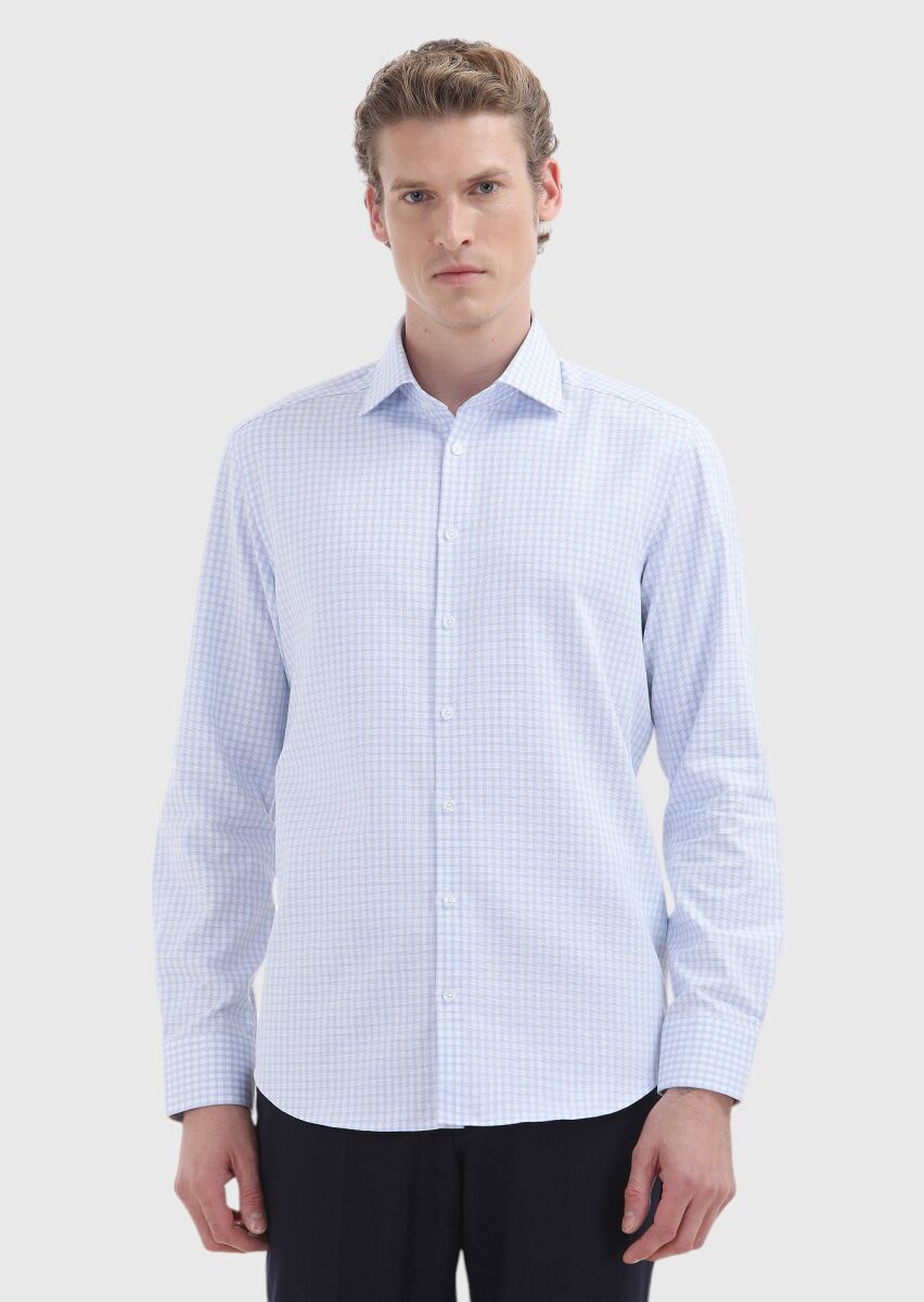 Açık Mavi Regular Fit Dokuma Klasik %100 Pamuk Gömlek - 2