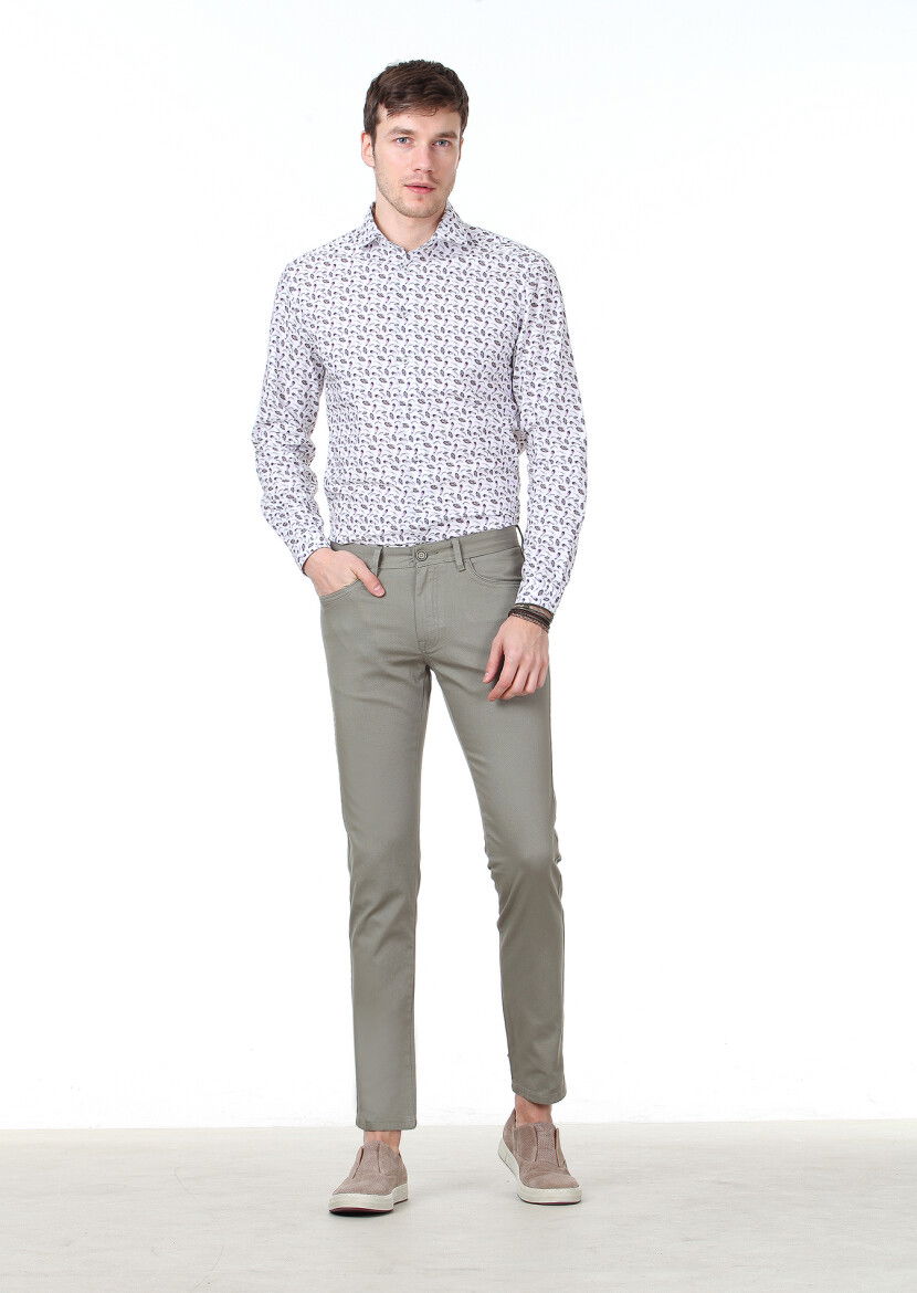 Açık Yeşil Dokuma Slim Fit Casual Pamuk Karışımlı Pantolon 