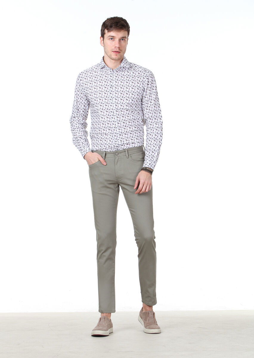 Açık Yeşil Dokuma Slim Fit Casual Pamuk Karışımlı Pantolon - 1