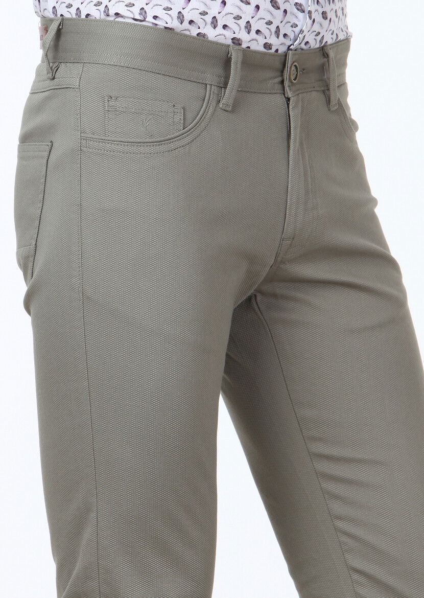 Açık Yeşil Dokuma Slim Fit Casual Pamuk Karışımlı Pantolon - 3