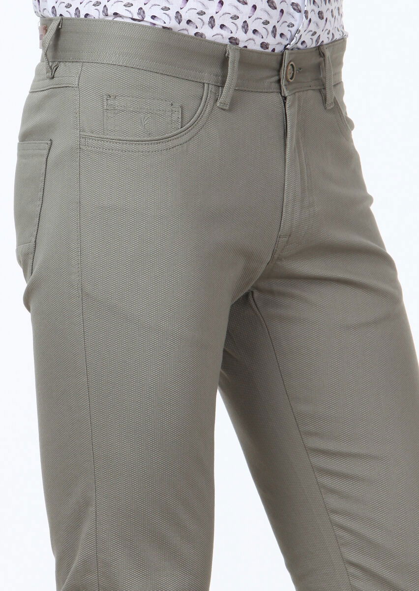 Açık Yeşil Dokuma Slim Fit Casual Pamuk Karışımlı Pantolon - 3