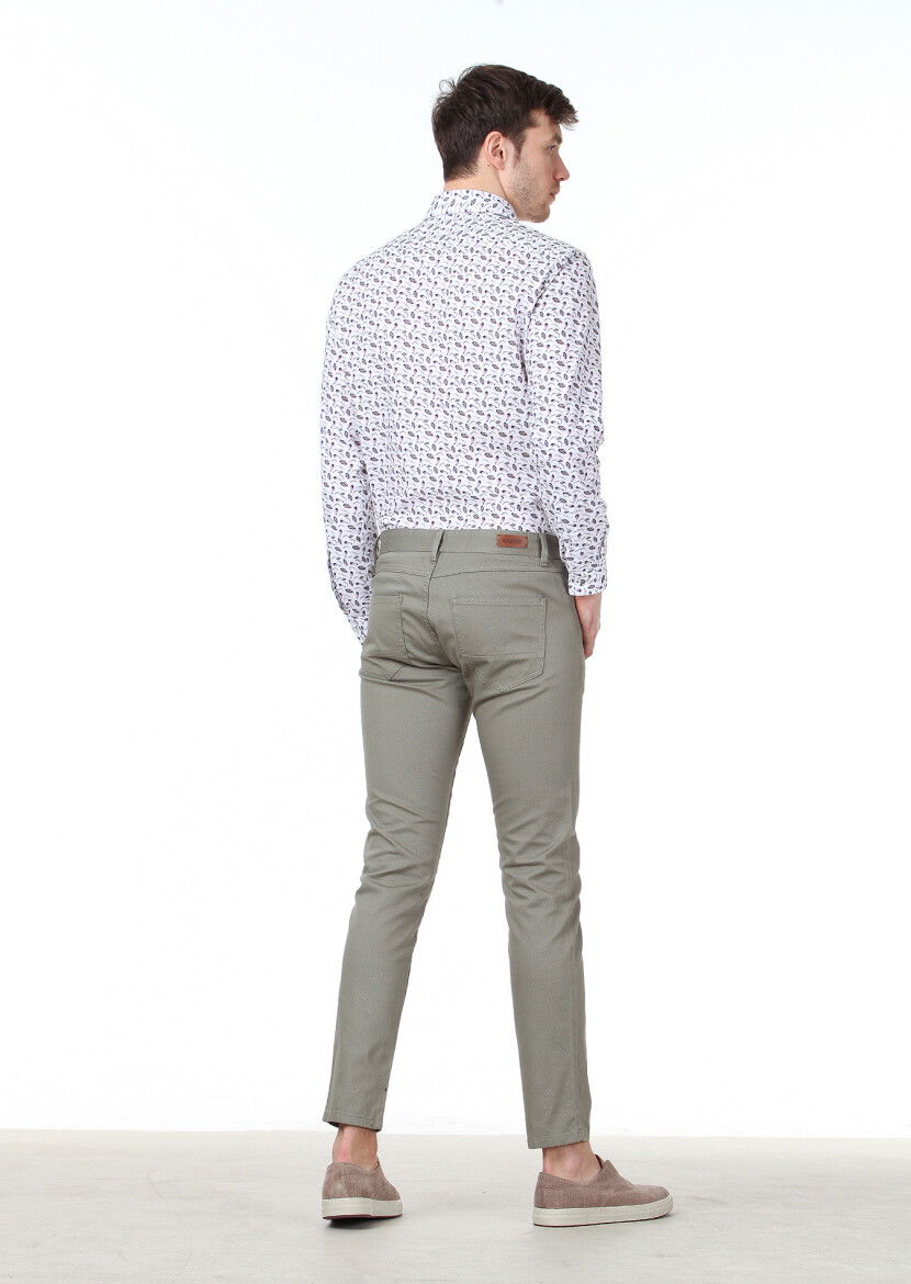 Açık Yeşil Dokuma Slim Fit Casual Pamuk Karışımlı Pantolon - 4