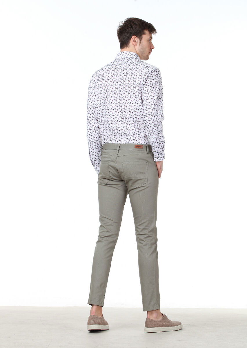 Açık Yeşil Dokuma Slim Fit Casual Pamuk Karışımlı Pantolon - 4