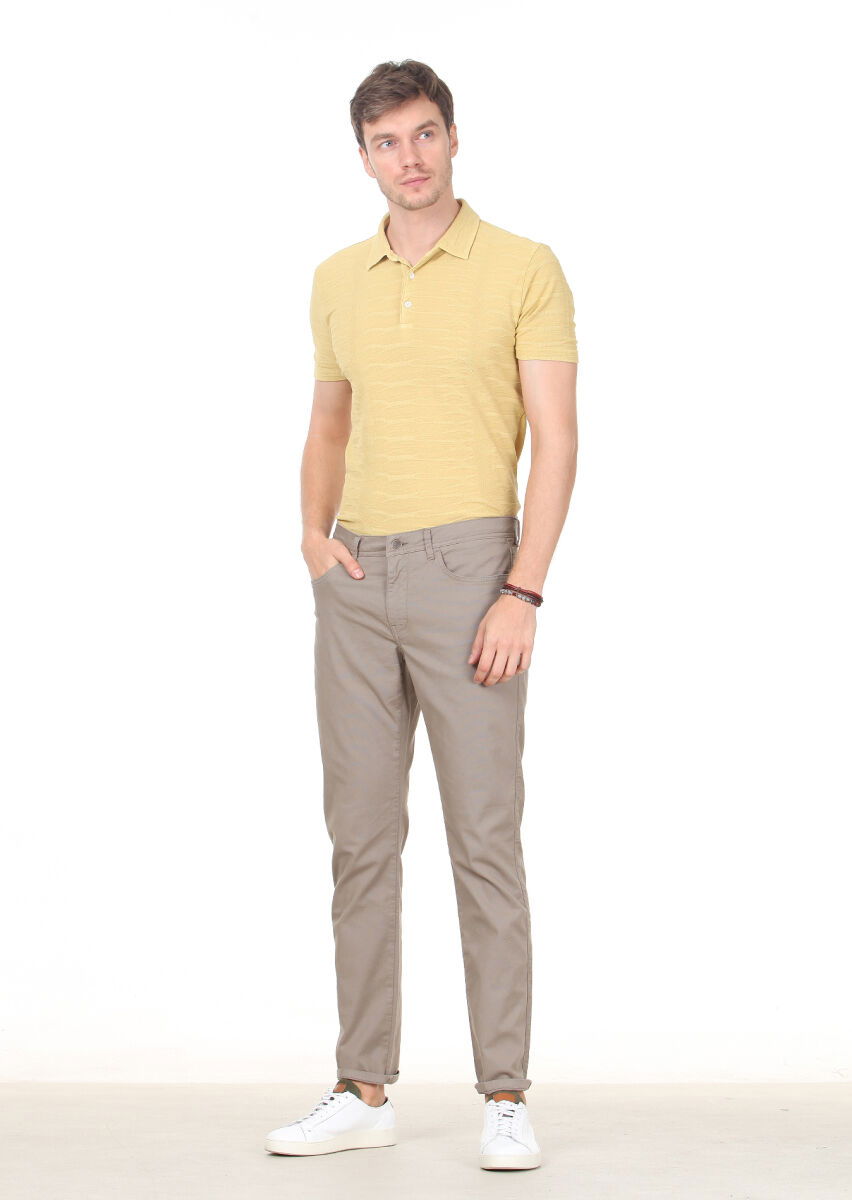 Açık Yeşil Düz Dokuma Slim Fit Casual Pamuk Karışımlı Pantolon - 1