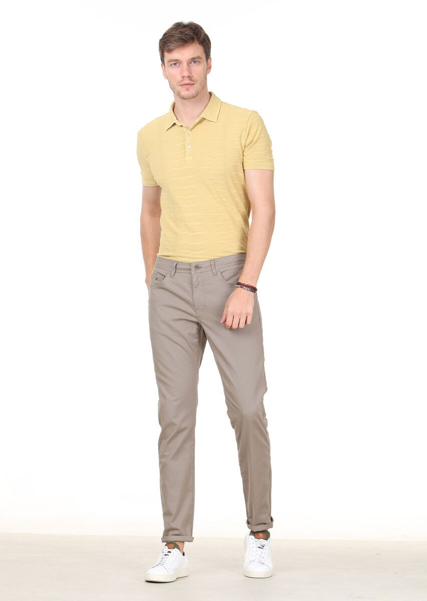 Açık Yeşil Düz Dokuma Slim Fit Casual Pamuk Karışımlı Pantolon - 2